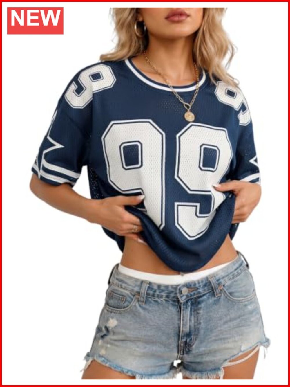 Oversized Jersey Graphic Tee Crewneck Short Sleeve Mesh Y2K Football T-Shirt